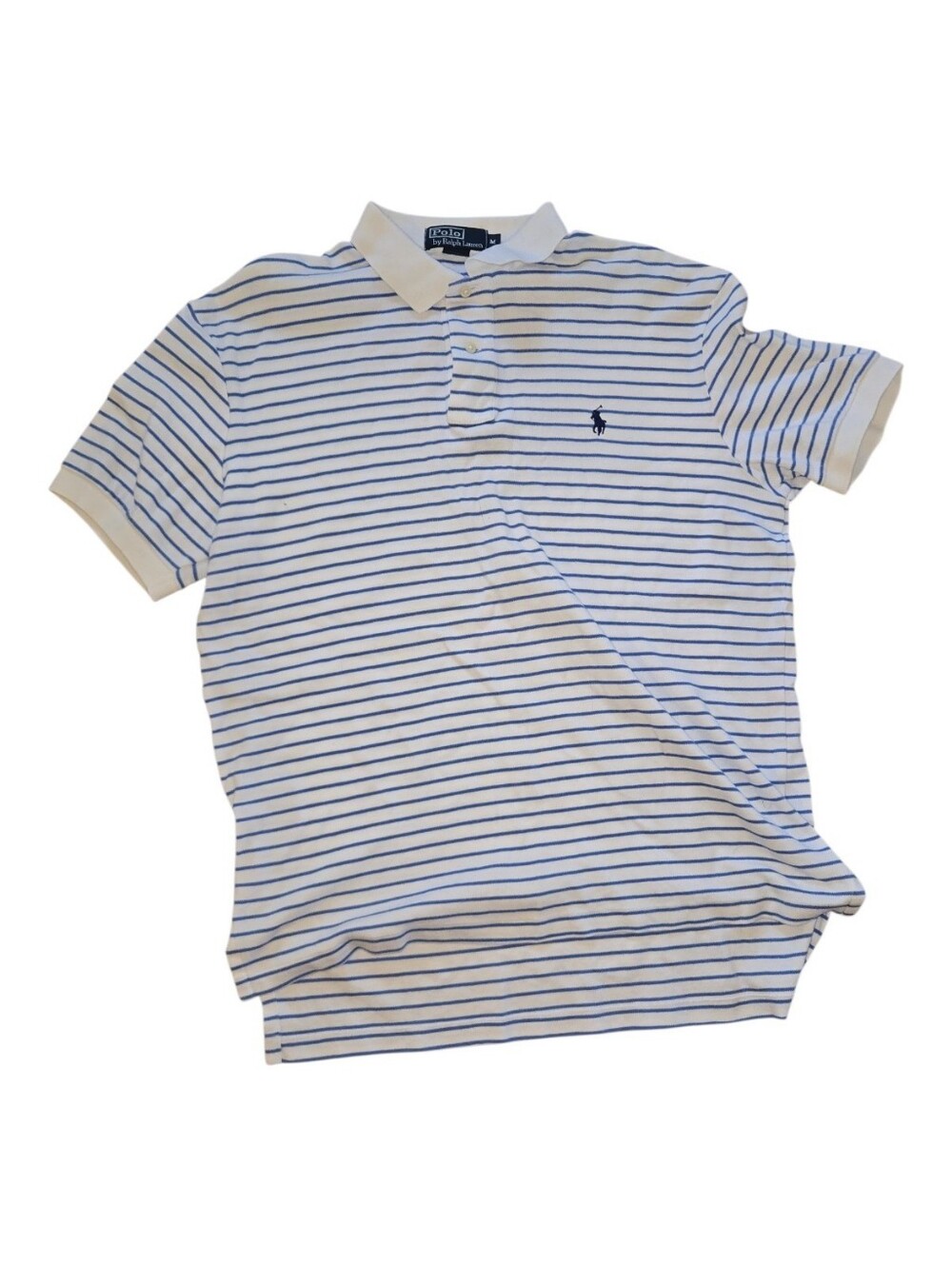 Ralph Lauren White & Blue Striped Polo Shirt Size M